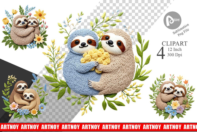 Sloth Embroidery Clipart Sublimation artnoy 