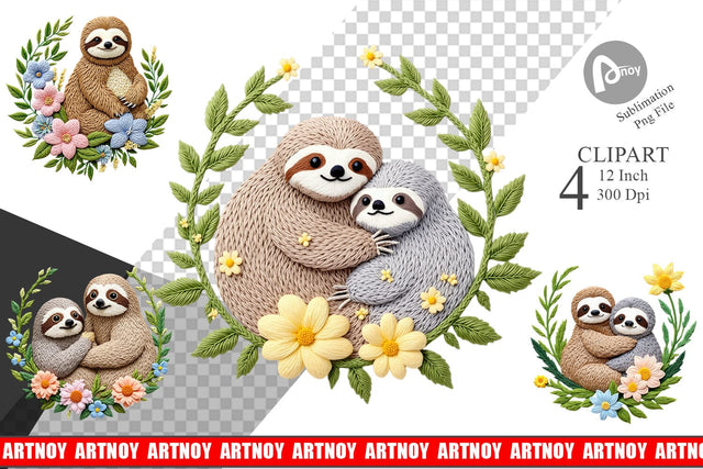 Sloth Embroidery Clipart Sublimation artnoy 