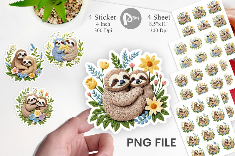 Sloth Embroidery Sticker Sublimation artnoy 