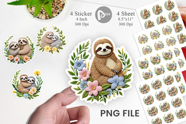 Sloth Embroidery Sticker Sublimation artnoy 