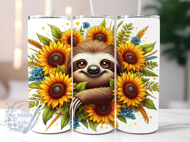 Sloth Floral Sunflowers 20 oz Skinny Tumbler, Sloth Sunflowers Tumbler Png, Straight & Tapered Tumbler Wrap, Instant Digital Download Sublimation ToriDesigns 