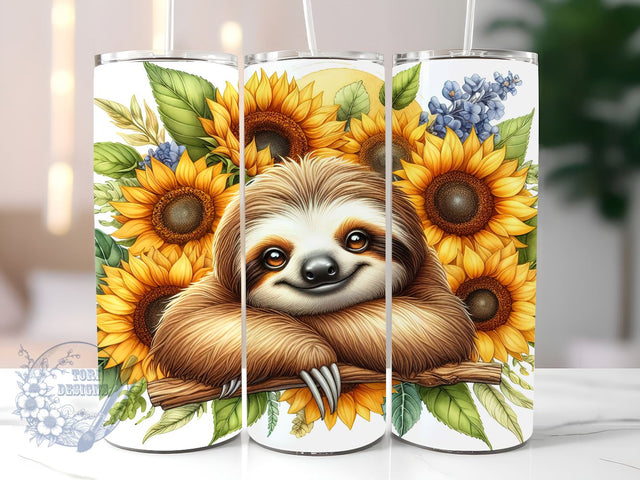 Sloth Floral Sunflowers 20 oz Skinny Tumbler, Sloth Sunflowers Tumbler Png, Straight & Tapered Tumbler Wrap, Instant Digital Download Sublimation ToriDesigns 