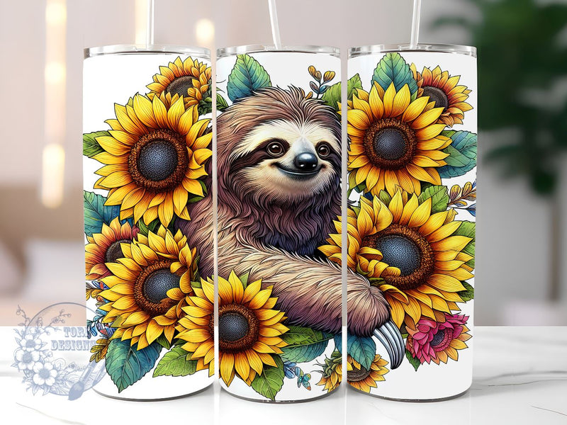 Sloth Floral Sunflowers 20 oz Skinny Tumbler, Sloth Sunflowers Tumbler Png, Straight & Tapered Tumbler Wrap, Instant Digital Download Sublimation ToriDesigns 