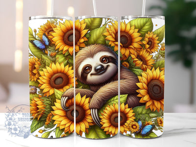 Sloth Floral Sunflowers 20 oz Skinny Tumbler, Sloth Sunflowers Tumbler Png, Straight & Tapered Tumbler Wrap, Instant Digital Download Sublimation ToriDesigns 