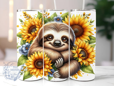 Sloth Floral Sunflowers 20 oz Skinny Tumbler, Sloth Sunflowers Tumbler Png, Straight & Tapered Tumbler Wrap, Instant Digital Download Sublimation ToriDesigns 