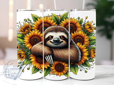Sloth Floral Sunflowers 20 oz Skinny Tumbler, Sloth Sunflowers Tumbler Png, Straight & Tapered Tumbler Wrap, Instant Digital Download Sublimation ToriDesigns 