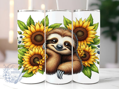 Sloth Floral Sunflowers 20 oz Skinny Tumbler, Sloth Sunflowers Tumbler Png, Straight & Tapered Tumbler Wrap, Instant Digital Download Sublimation ToriDesigns 