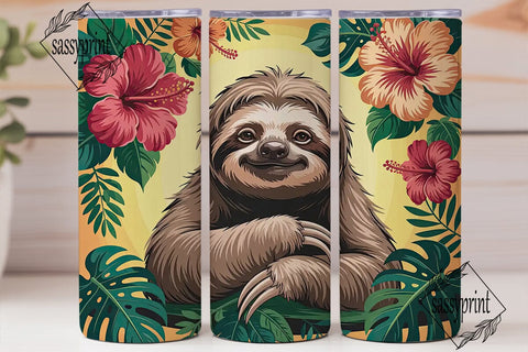 Sloth Floral Tumbler Wrap Sublimation sassyprint 