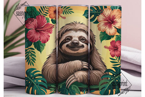 Sloth Floral Tumbler Wrap Sublimation sassyprint 