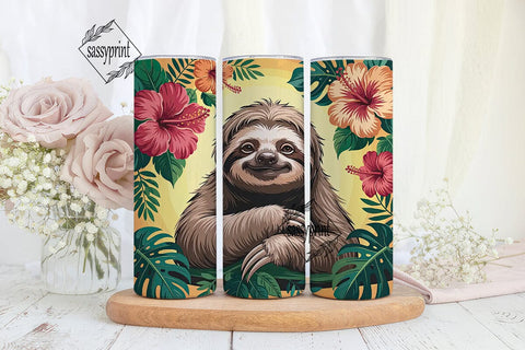 Sloth Floral Tumbler Wrap Sublimation sassyprint 