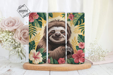 Sloth Floral Tumbler Wrap Sublimation sassyprint 