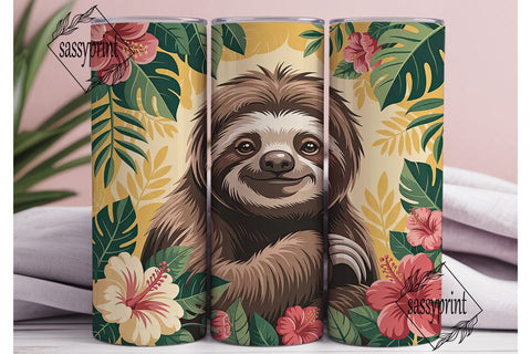 Sloth Floral Tumbler Wrap Sublimation sassyprint 