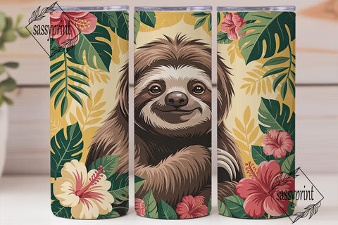 Sloth Floral Tumbler Wrap Sublimation sassyprint 