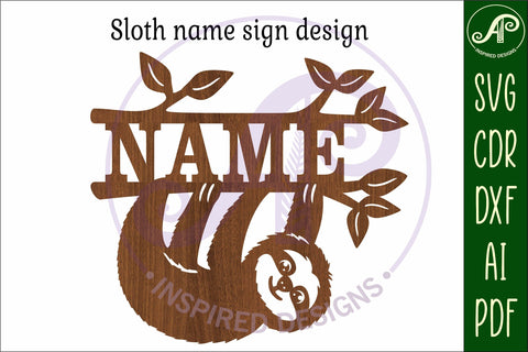Sloth hanging name sign svg laser cut file SVG APInspireddesigns 