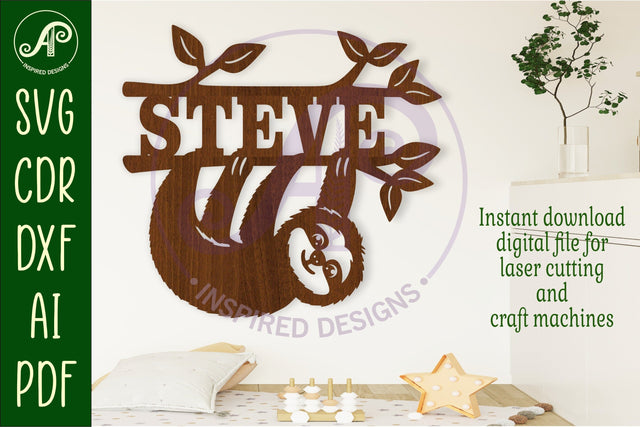 Sloth hanging name sign svg laser cut file SVG APInspireddesigns 