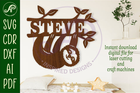 Sloth hanging name sign svg laser cut file SVG APInspireddesigns 