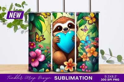 Sloth Holding Heart Surrounded By Butterflies And Flowers Sublimation Regulrcrative 