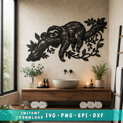Sloth Laser SVG | Metal Wall Art Sloth DXF | Hanging Sloth CNC File | Plasma Cutting Design | Wildlife Wall Decor SVG HappyDesignStudio 