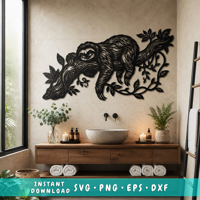 Sloth Laser SVG | Metal Wall Art Sloth DXF | Hanging Sloth CNC File | Plasma Cutting Design | Wildlife Wall Decor SVG HappyDesignStudio 