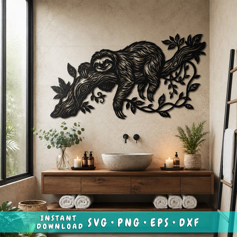 Sloth Laser SVG | Metal Wall Art Sloth DXF | Hanging Sloth CNC File | Plasma Cutting Design | Wildlife Wall Decor SVG HappyDesignStudio 