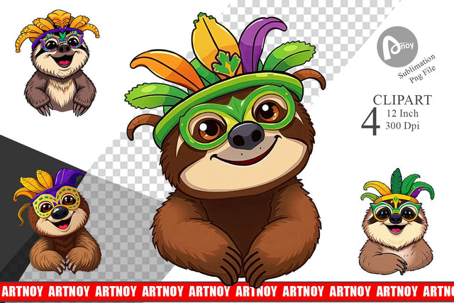 Sloth Mardi Gras Clipart Sublimation artnoy 