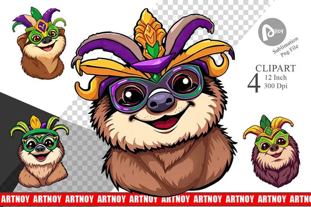 Sloth Mardi Gras Clipart Sublimation artnoy 