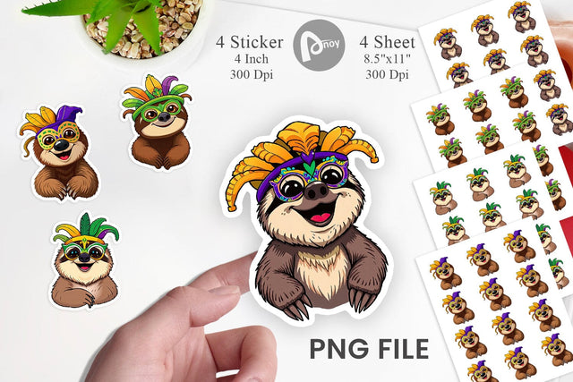Sloth Mardi Gras Sticker Sublimation artnoy 