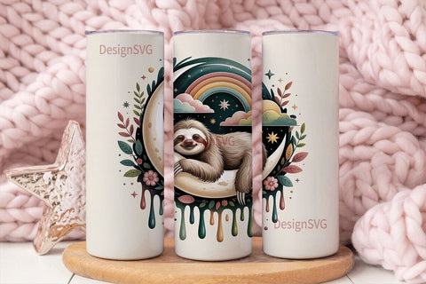 Sloth Moon Rainbow 20oz Tumbler Wrap Sublimation DesignSVG 