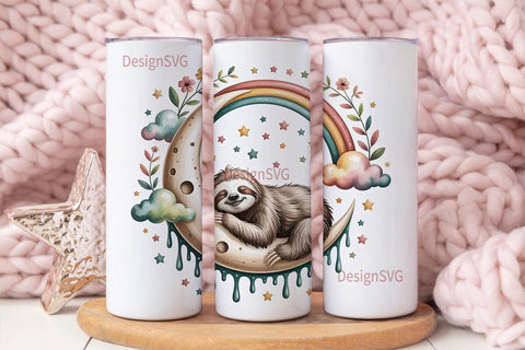 Sloth Moon Rainbow 20oz Tumbler Wrap Sublimation DesignSVG 
