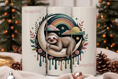 Sloth Moon Rainbow 20oz Tumbler Wrap Sublimation DesignSVG 
