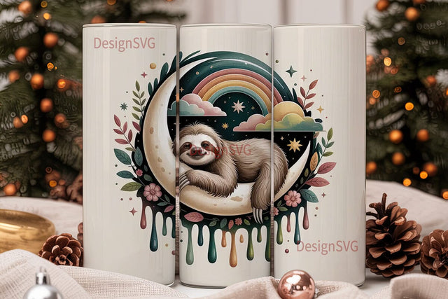 Sloth Moon Rainbow 20oz Tumbler Wrap Sublimation DesignSVG 