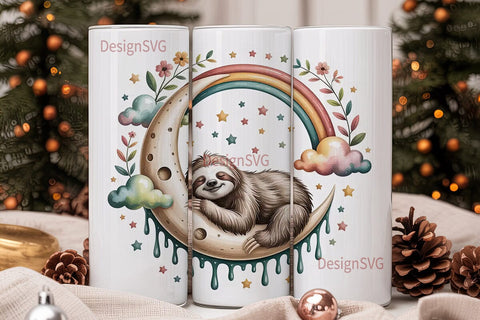 Sloth Moon Rainbow 20oz Tumbler Wrap Sublimation DesignSVG 