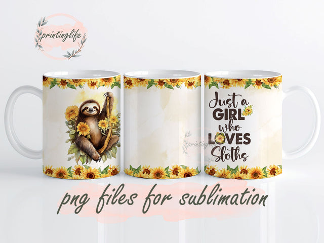 Sloth Mug Wrap Design, Instant Digital Design Download Mug Wrap Design, Mug Design PNG Sublimation PrintingLife 