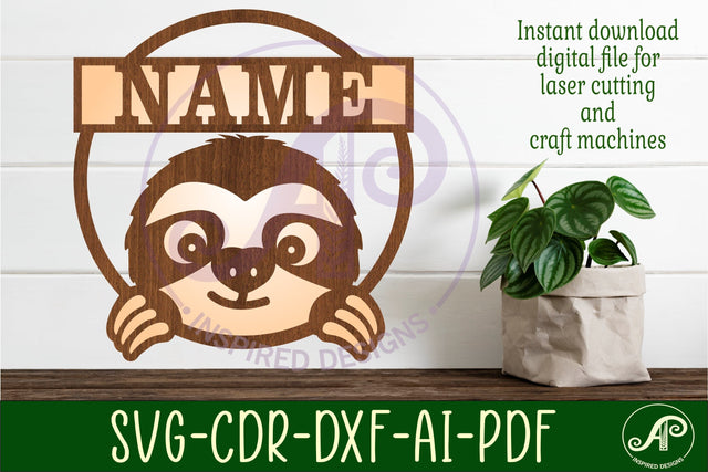 Sloth name sign svg laser cut template SVG APInspireddesigns 