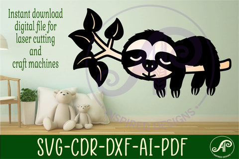 Sloth on a branch sign svg laser cut file SVG APInspireddesigns 