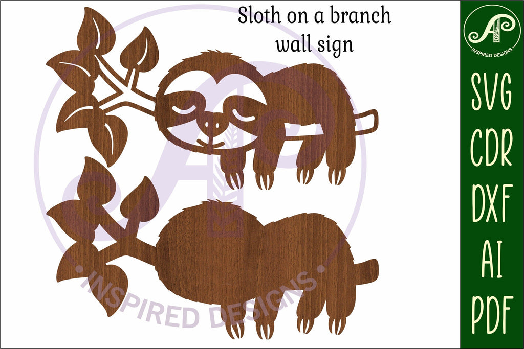Sloth on a branch sign svg laser cut file - So Fontsy