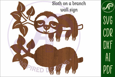 Sloth on a branch sign svg laser cut file SVG APInspireddesigns 