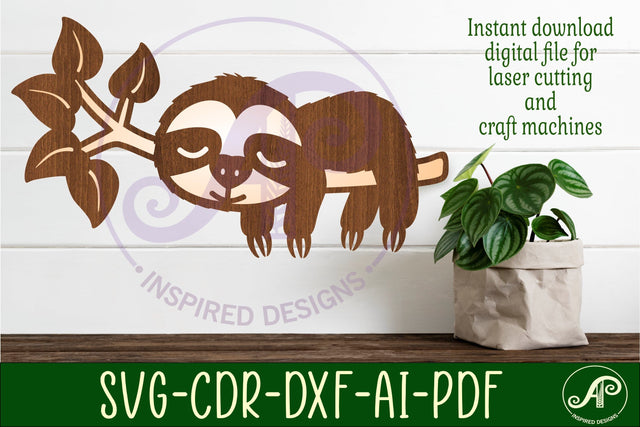 Sloth on a branch sign svg laser cut file SVG APInspireddesigns 