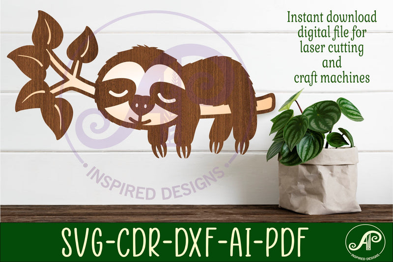 Sloth on a branch sign svg laser cut file SVG APInspireddesigns 