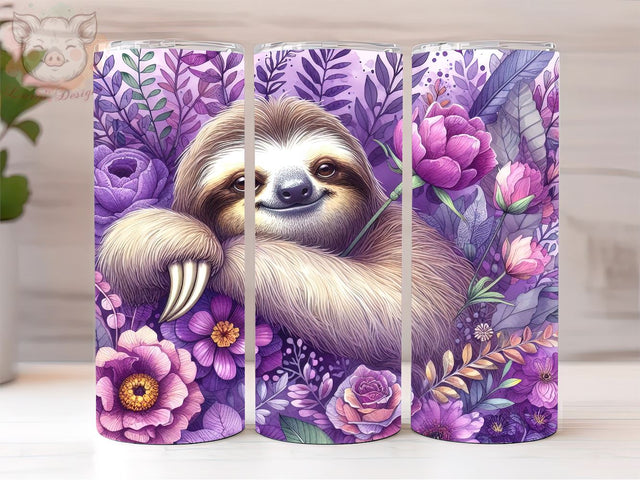 Sloth Purple Floral Seamless Tumbler Wrap, Sloth Purple PNG Downloads, 20oz Tumbler Png, Sublimation Design, Digital, Digital Download PNG Sublimation Lara' s Designs 