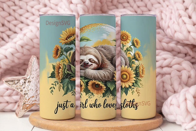 Sloth & Sunflowers 20oz Tumbler Wrap Sublimation DesignSVG 