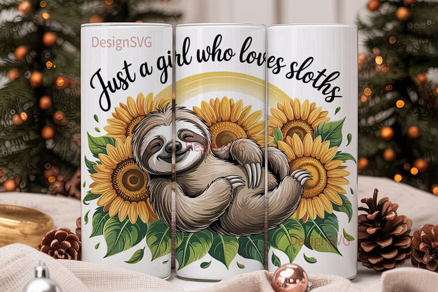 Sloth & Sunflowers 20oz Tumbler Wrap Sublimation DesignSVG 