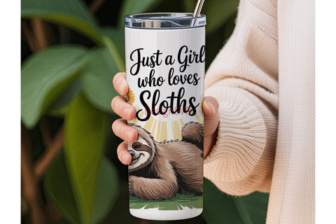 Sloth & Sunflowers 20oz Tumbler Wrap Sublimation DesignSVG 