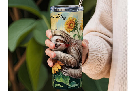 Sloth & Sunflowers 20oz Tumbler Wrap Sublimation DesignSVG 