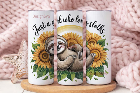 Sloth & Sunflowers 20oz Tumbler Wrap Sublimation DesignSVG 