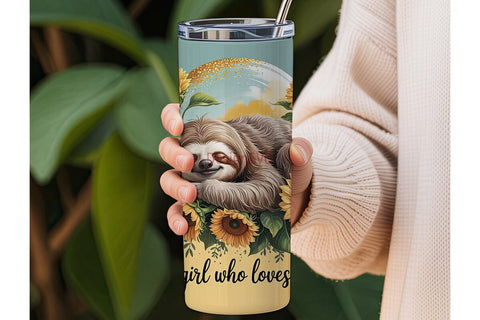 Sloth & Sunflowers 20oz Tumbler Wrap Sublimation DesignSVG 