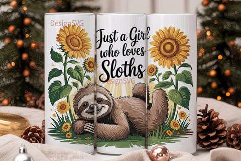 Sloth & Sunflowers 20oz Tumbler Wrap Sublimation DesignSVG 