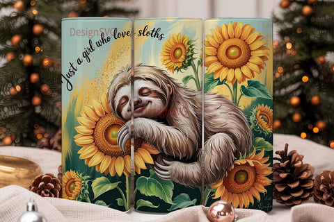 Sloth & Sunflowers 20oz Tumbler Wrap Sublimation DesignSVG 