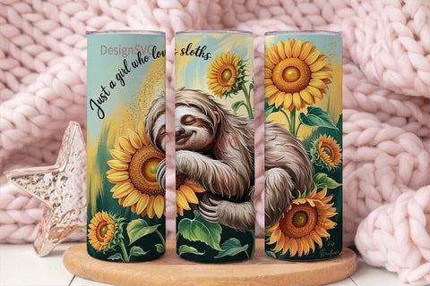 Sloth & Sunflowers 20oz Tumbler Wrap Sublimation DesignSVG 