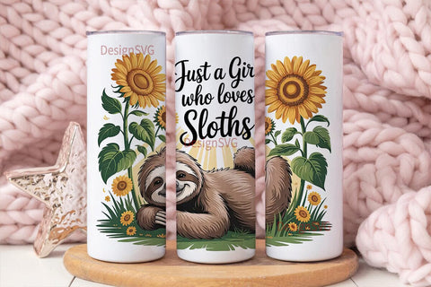 Sloth & Sunflowers 20oz Tumbler Wrap Sublimation DesignSVG 